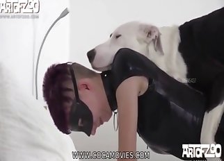 Short-haired angel fucked by a white animal